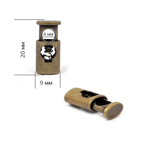 Фиксатор (зажим) для шнура металл 1 отв., 19.5х8.86 мм, (in ⌀4 мм), OR.0305-5338, цв. бронза, уп. 100 шт