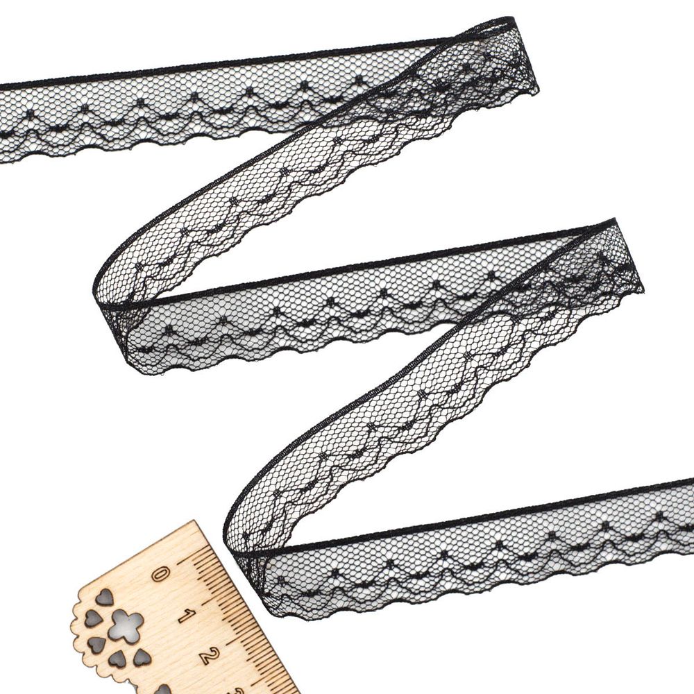 Кружево на сетке 15 мм 6,8 м, ±4 см, 0623-1234, черный