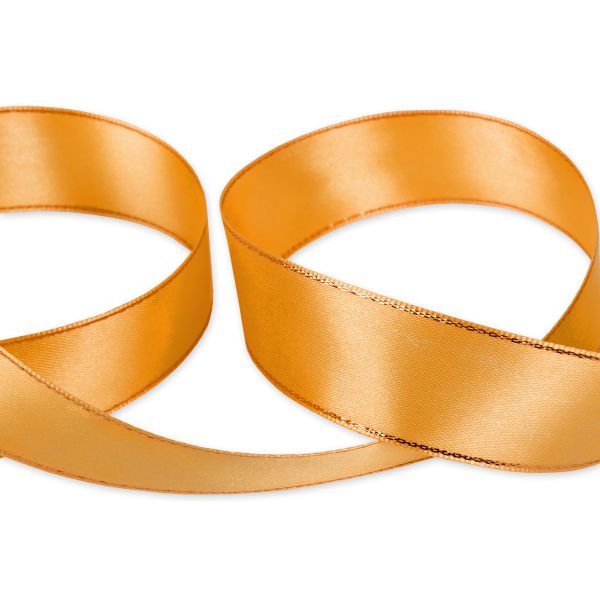Лента атласная 2-сторонняя 25.0 мм / 33±2 метра, с металлизированной нитью, №021 т.желтый/золото, Gamma AL-25M