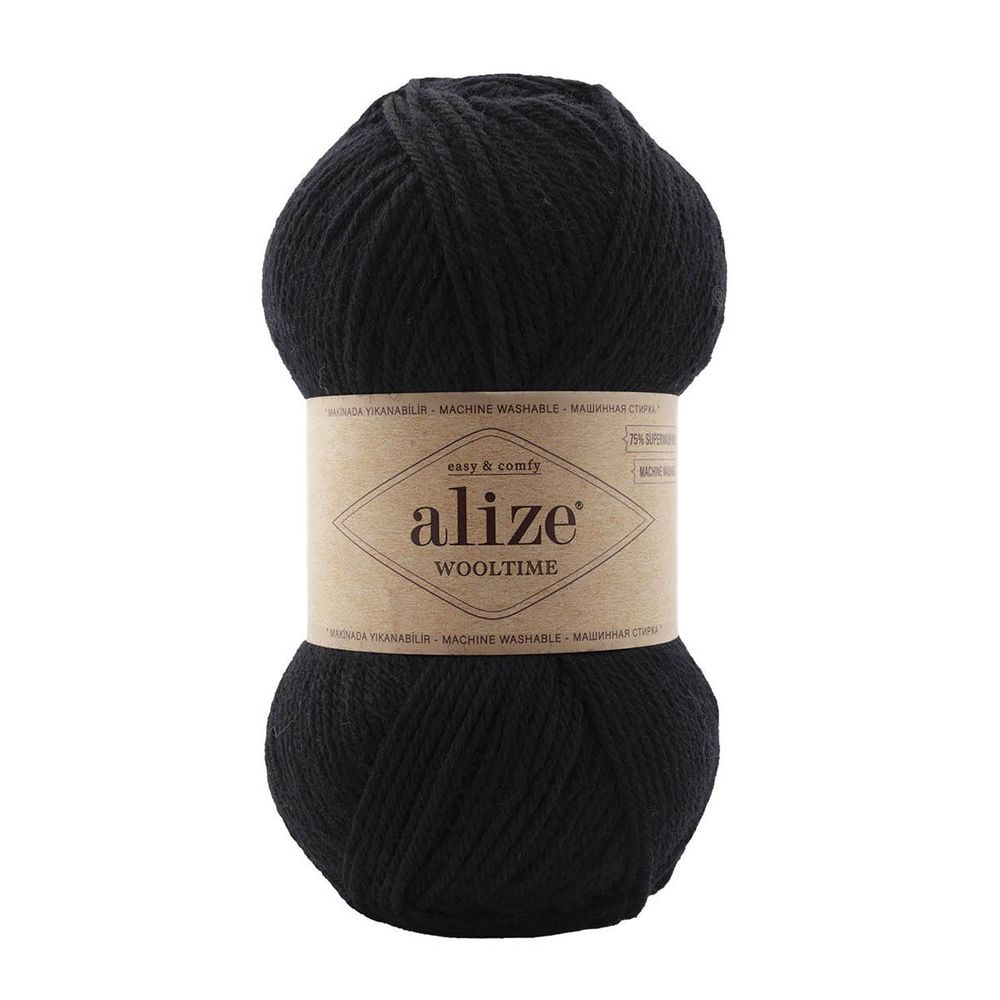 Пряжа Alize (Ализе) Wooltime / уп.5 мот. по 100 г, 200 м, 60 чёрный