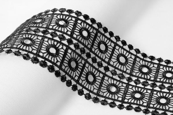 Кружево гипюр (плетёное) 78 мм / 10 м, черный, Gamma GGM-7801
