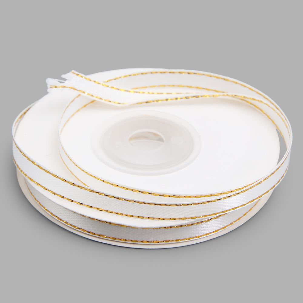 Лента атласная с золотой нитью 6.0 мм / 22.86±1 метров, 001 белый, Globus