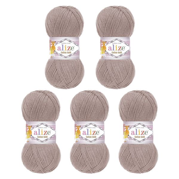 Пряжа Alize (Ализе) Cotton Gold / уп.5 мот. по 100 г, 330м, 960 тёплый какао