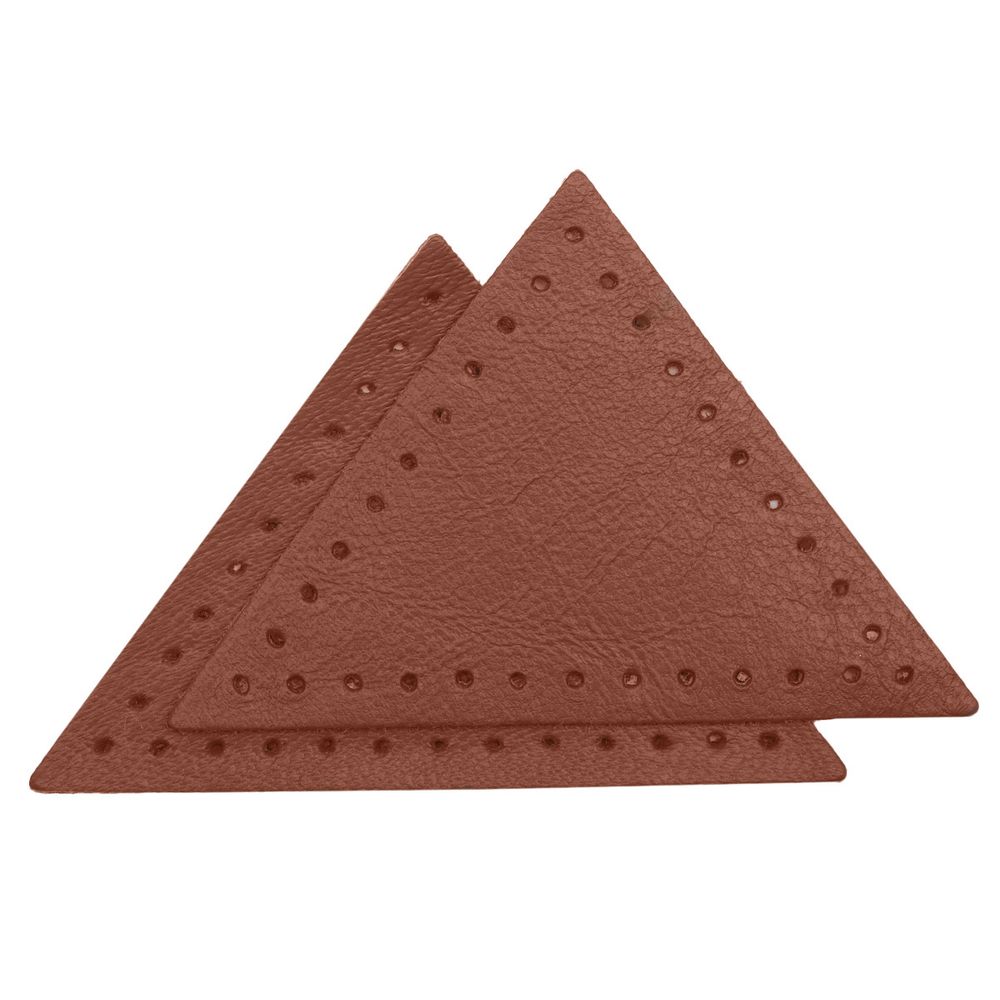 Заплатки пришивные из кожи, треугольник равнобедр., стор. 6см, с перфорацией, 2 шт, 100% кожа, 02 светло-коричневый, 9902