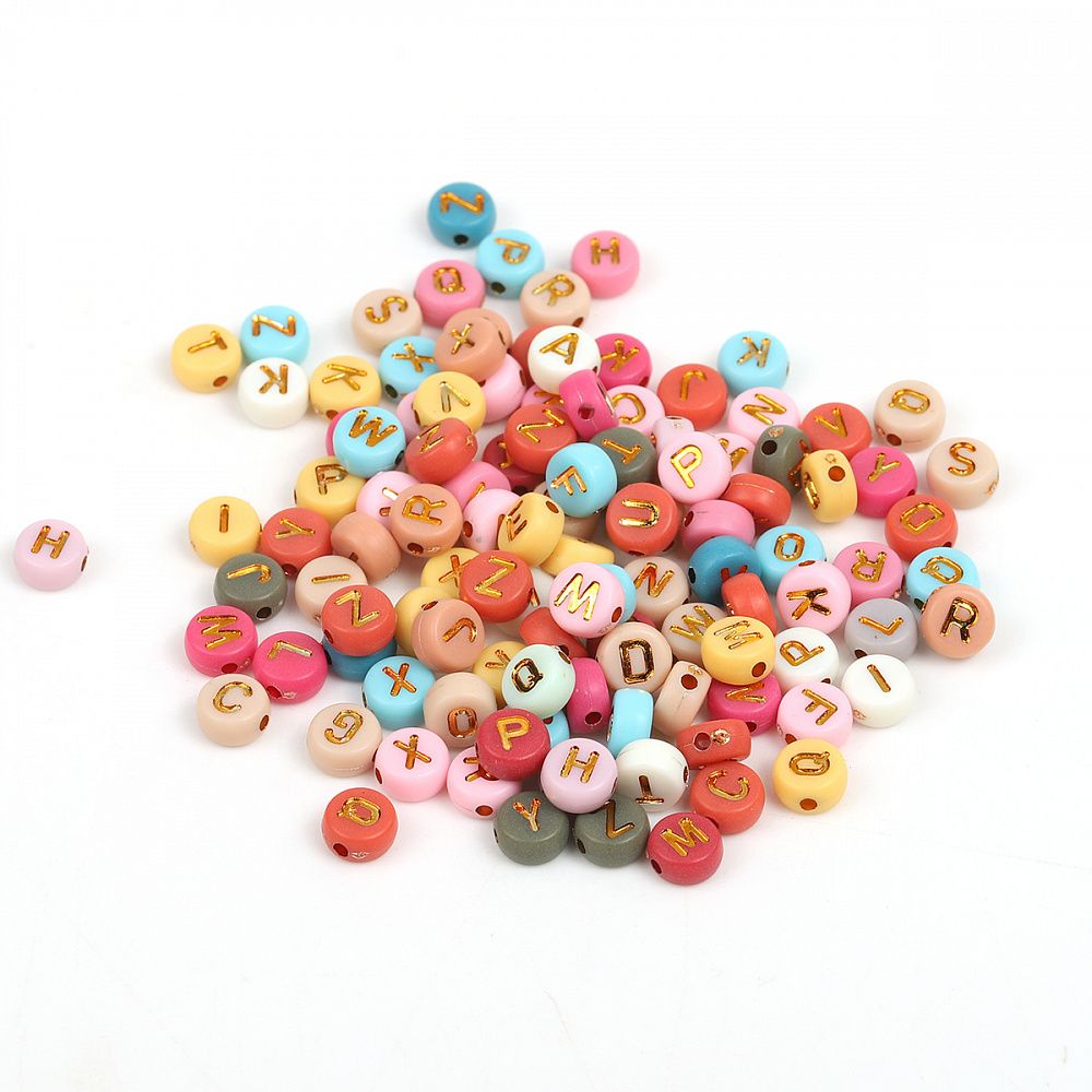 Бусины акрил ⌀7 мм, с английскими буквами ассорти M4H-B010 уп. 50г (360±10 шт), Magic4Hobby