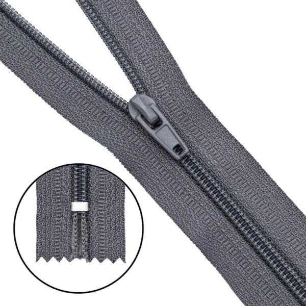 Молния спираль (витая) брючная Т4 (4 мм), 1 зам., н/раз., 20 см, автомат, F312 т.серый, 10 шт