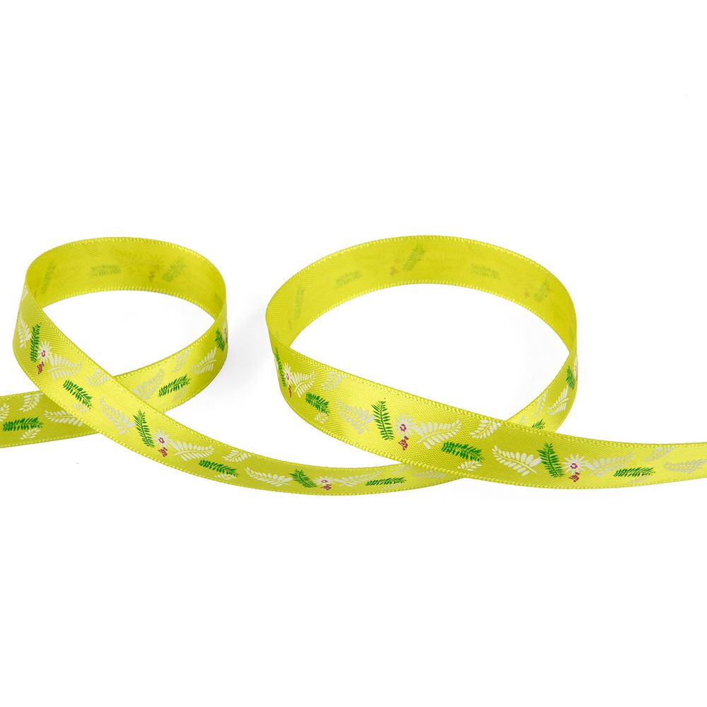 Лента атласная с рисунком 12.0 мм / 22.8 метров, P4/148 листочки/св.салатовый, Gamma ALP-123