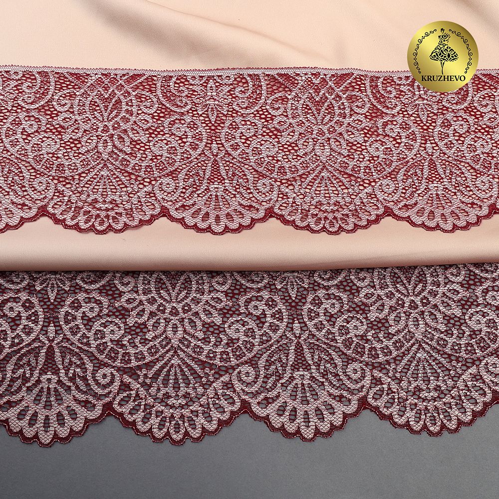 Кружево эластичное (стрейч) 110 мм, 40992PP цв.бордо+св.розовый, 3 метра, Kruzhevo
