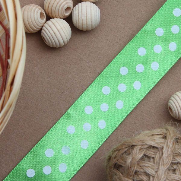 Лента атласная в горошек 25.0 мм / 3 метра, зеленый, Globus
