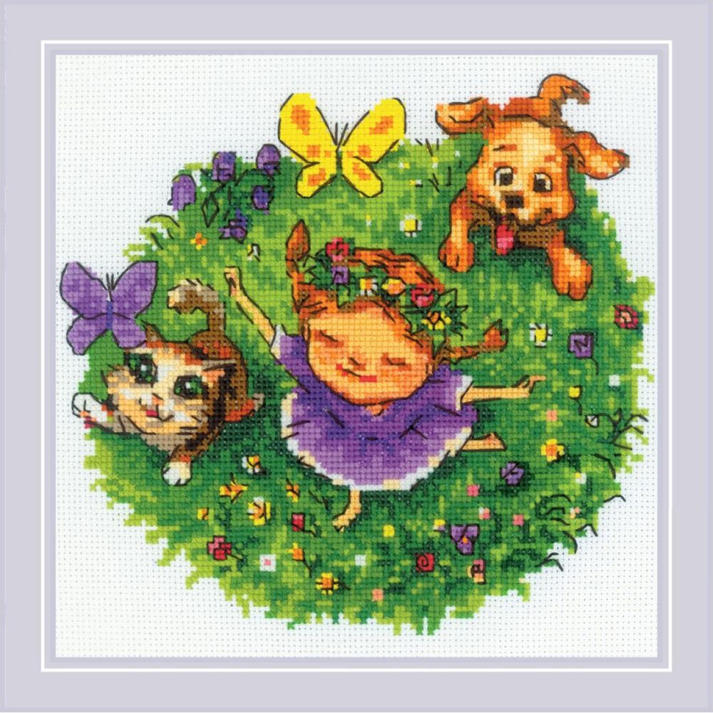Набор для вышивания нитками Риолис, По траве босиком 20х20см