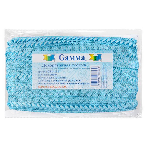Тесьма декоративная Gamma Самбоса GSL-101 20 мм, 33 м, 049 голубой