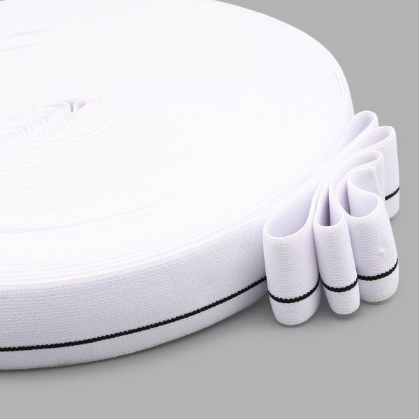 Резинка для мужских трусов и боксеров 30.0 мм / 25 метров, тканая мягкая, 21 г/м, белый/черный полоса