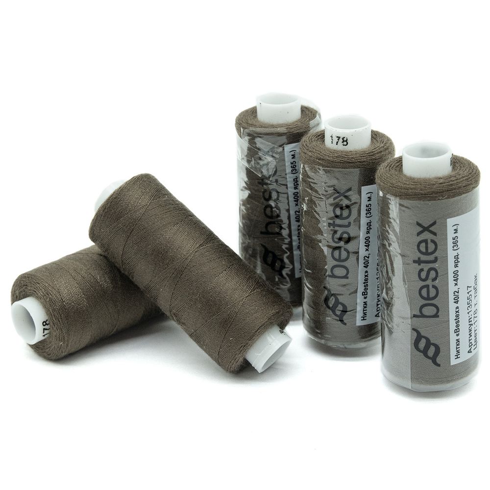 Нитки швейные бытовые Bestex 40/2, 365 м (400 ярд) / 10 кат., 178 пепельный каштан