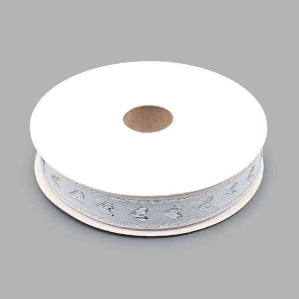 Тесьма декоративная металлизированная Сердечки 15 мм / 25 метров, 15005 белый/серебро