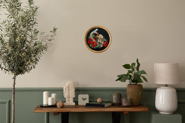 Набор для вышивания нитками Panna Живая картина JK-2334, Череп со змеей, 18х18.5 см