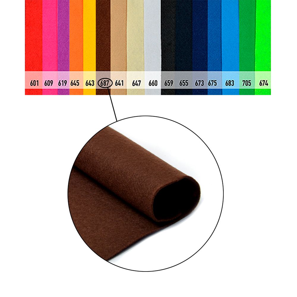 Фетр рулонный жесткий 1.0 мм, 100 см, рул. 1 метр, цв. 687 коричневый