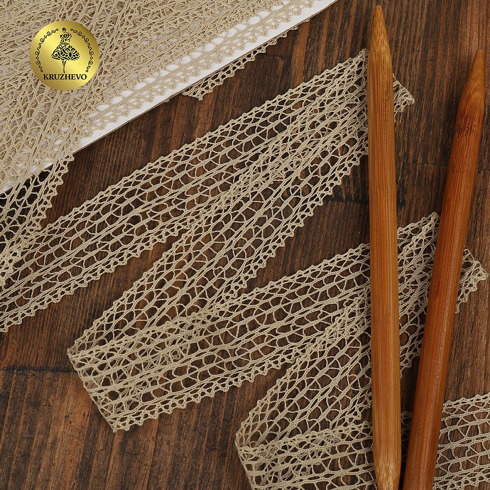 Кружево вязаное (тесьма) 25 мм / 10 метров, D1002, тонкая нить, цв.F308 св.бежевый, Kruzhevo