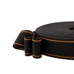 Стропа (ременная лента) 50 мм / 30 метров, толщ. 1.0 мм, [28.36 г/пог.м], 100% п/э, чёрн. с оранж. полосой