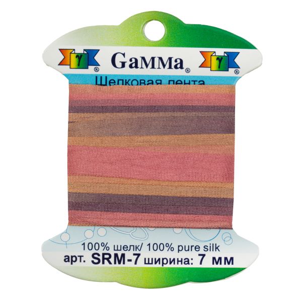 Лента (тесьма) шелковая 7.0 мм / 9.1±0.5 метров, M240 оранжевый/бордовый, Gamma SRM-7