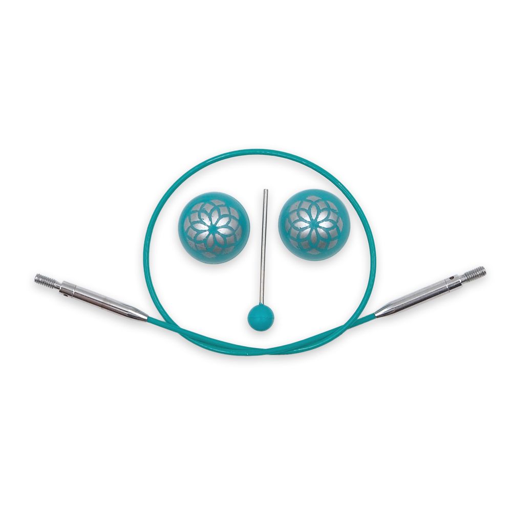 Тросик поворотный для съемных спиц KnitPro Mindful, 20см, нержавеющая сталь с нейлоновым покрытием, бирюзовый, 36602