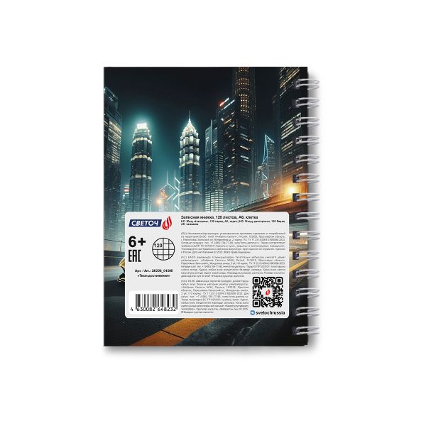 Записная книжка с твердым переплетом, глянцевая ламинация, на гребне A6 120 л. 4 шт клетка, Твои достижения 01596, ЗК226 Светоч