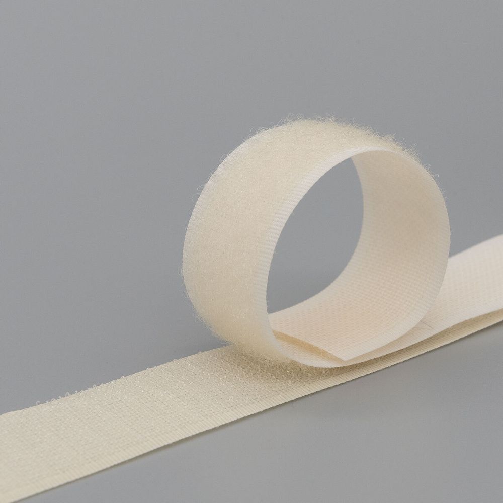 Лента контактная липучка (велкро) пришивная 25 мм / 25 метров, 5003 молочный, ПАРА (крючок+петля), качество "C"