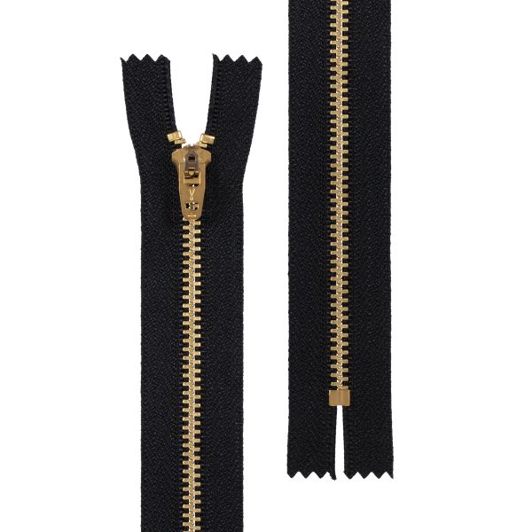 Молния металл джинсовая Т4 (4 мм) 1 зам., н/раз., 20 см, под латунь, черный 310, Gamma JIN Y 4L