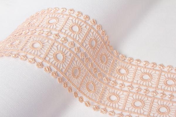 Кружево гипюр (плетёное) 78 мм / 10 м, пудра, Gamma GGM-7801