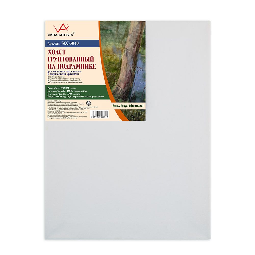 Холст грунтованный на подрамнике 30х40 см, 380 г/м², 2 шт, среднезернистый, Vista-Artista SCC-3040