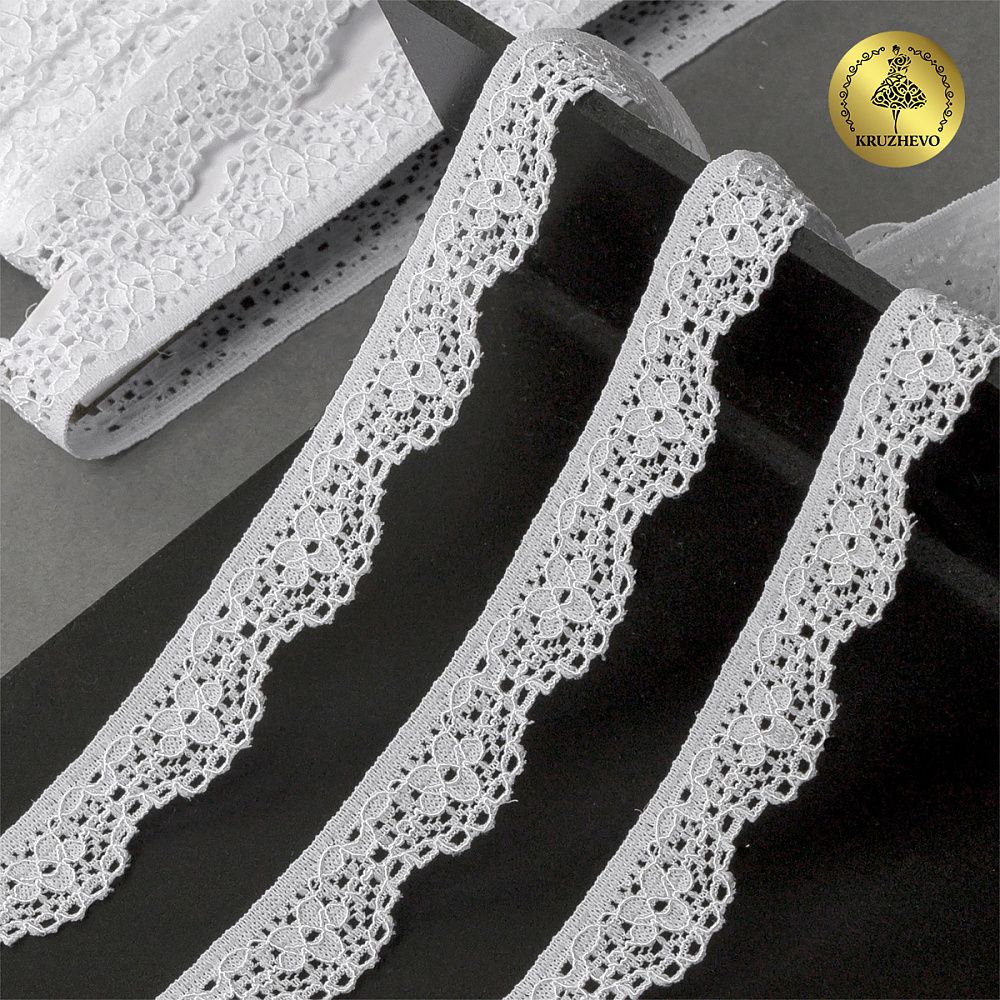 Кружево эластичное (стрейч) 15 мм, TBY.8031, 01 белый, 700м, Kruzhevo