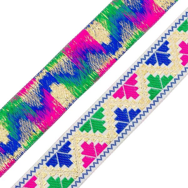 Лента (тесьма) жаккардовая 33.0 мм / 7 метров, белый/золото, 11825