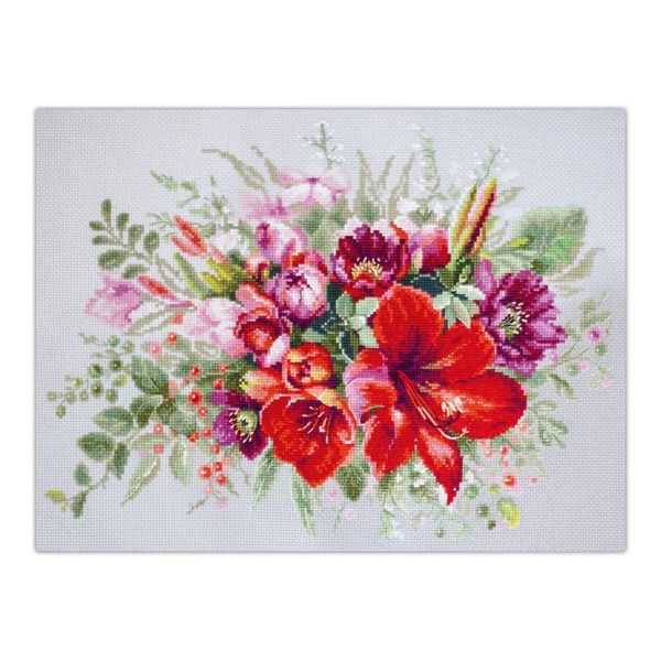 Набор для вышивания нитками Чудесная игла, Букет с амариллисом 36х27 см