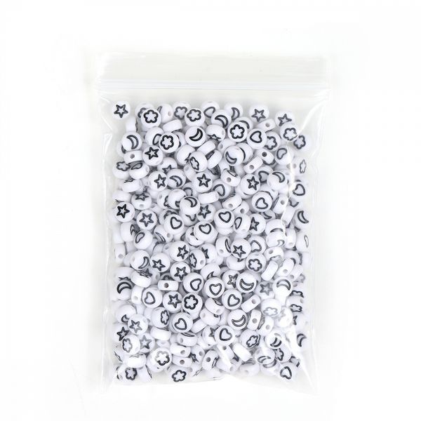 Бусины пластик набор фигурки черно-белые, M4H-B008.1, 500г