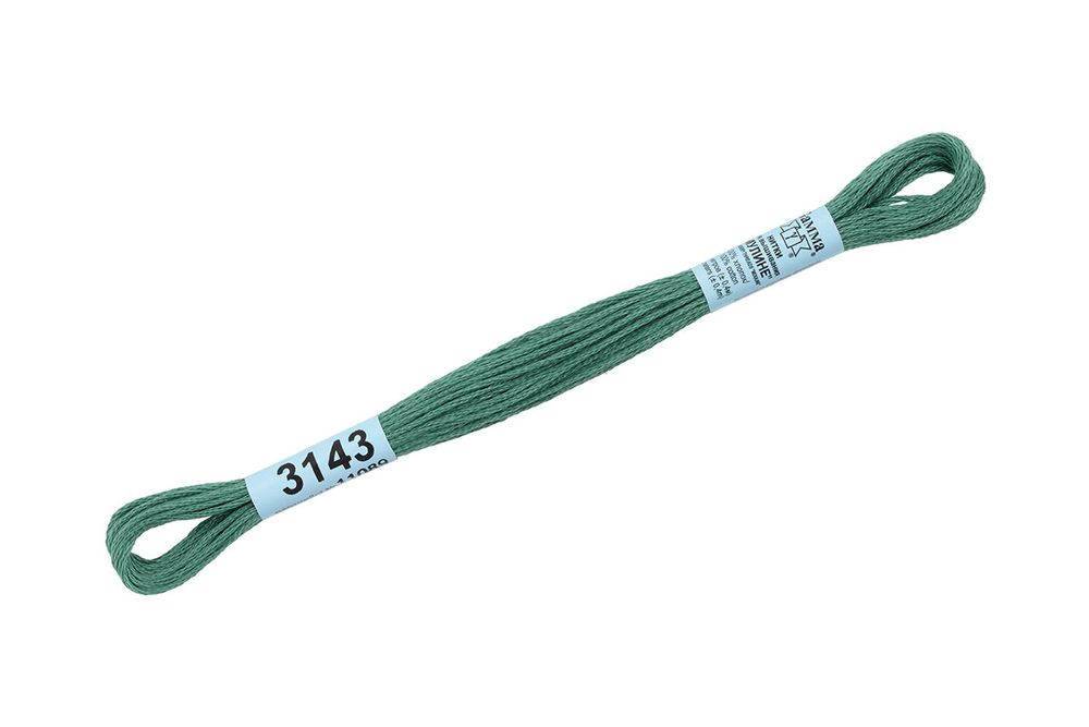 Мулине Gamma 100% хлопок, цв.3143 серо-зеленый, 24 мотка по 8 метров
