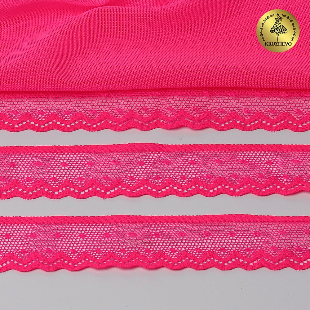 Кружево эластичное (стрейч) 25 мм, 8028, цв.A1402 розовый неон уп.50м, Kruzhevo