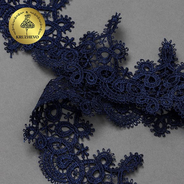 Кружево гипюр (плетёное) 65 мм, диз. 119, цв.3 т.синий, уп. 9 м, Kruzhevo