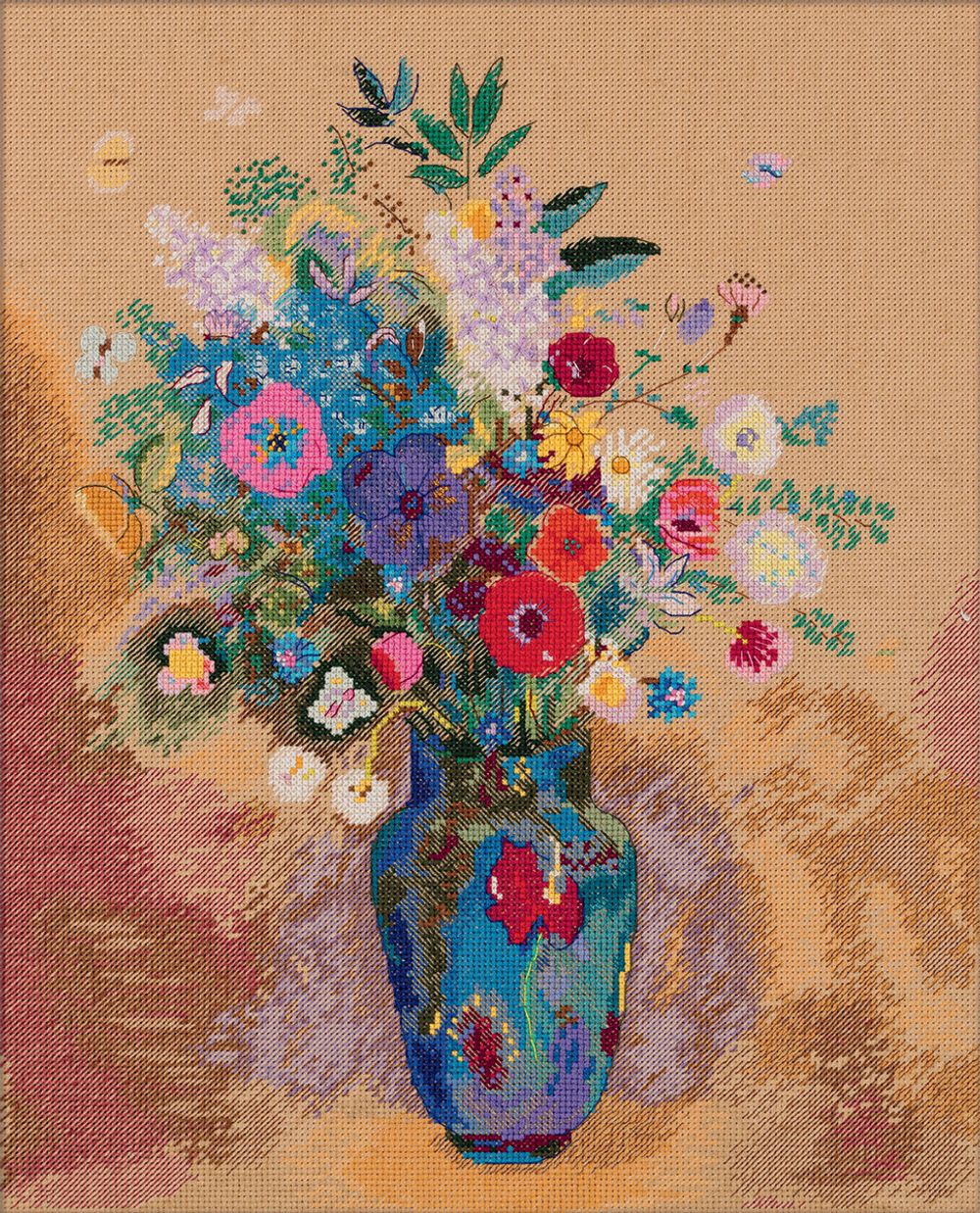 Набор для вышивания нитками Panna, Золотая серия, Букет цветов, 31х39 см