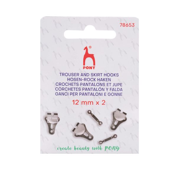 Крючки брючные (юбочные) пришивные 12 мм, 2 пары, черненый, Pony, 78653