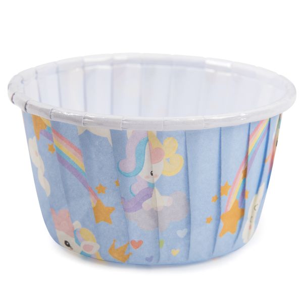 Формы для выпечки бумажные (усиленные с бортиком) 5 см, 5х3.9 см, 12 шт, №02 голубой с единорогами, S-Chief PPC-0010