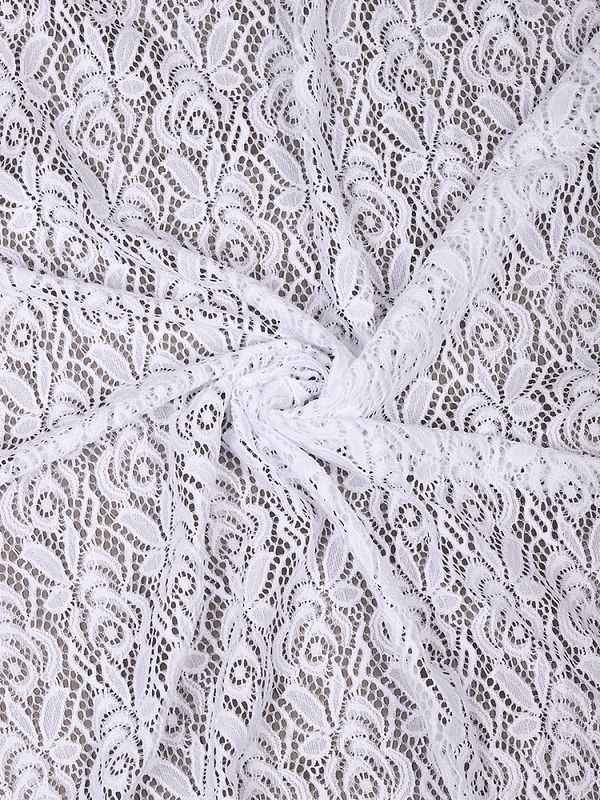 Ткань кружевная гипюр стрейч 160 г/м², ш.150см, арт.SZ031636 цв.белый, уп.1м