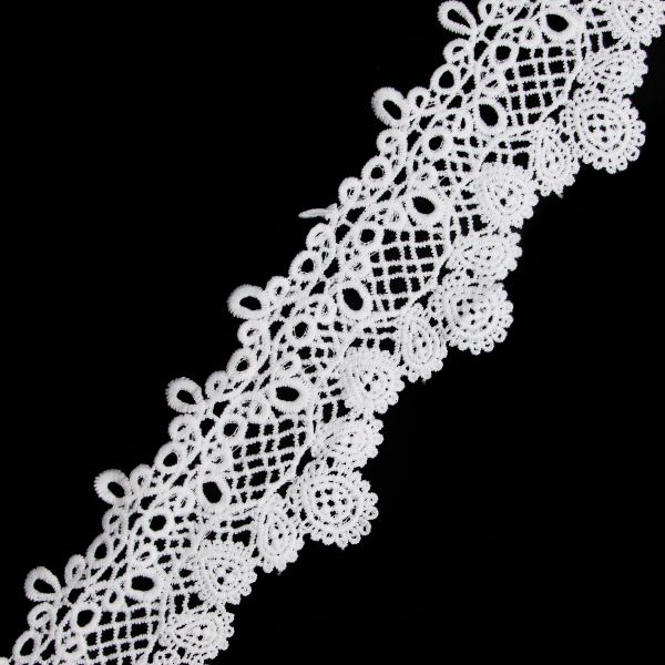 Кружево гипюр (плетёное) 95 мм / 3 метра, матовое, C501 белый