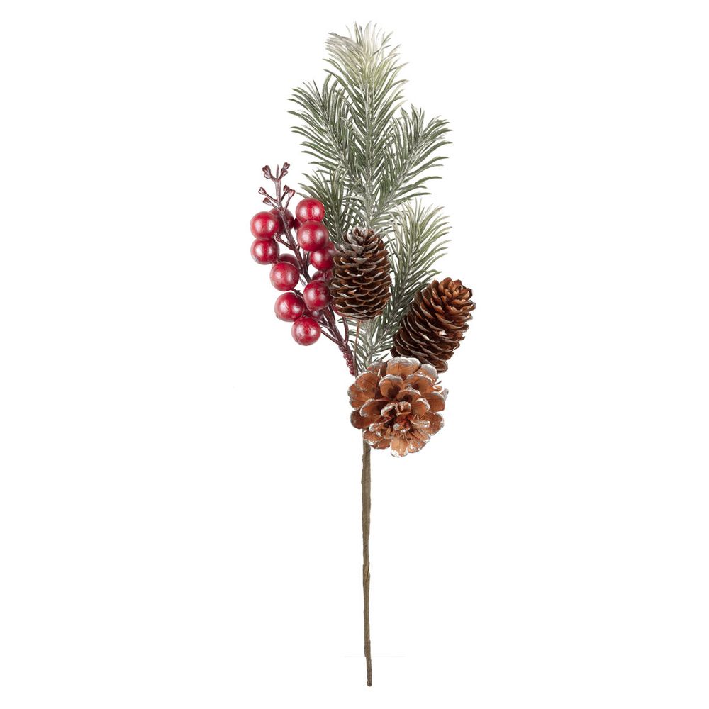Декоративные элементы, 6 шт, 34.5 см, 01 еловая веточка с ягодами, Blumentag VDD-49
