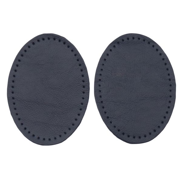 Заплатки пришивные из кожи, овал 6х8,2см с перфорацией, 2 шт, 100% кожа, 05 темно-синий, 9114