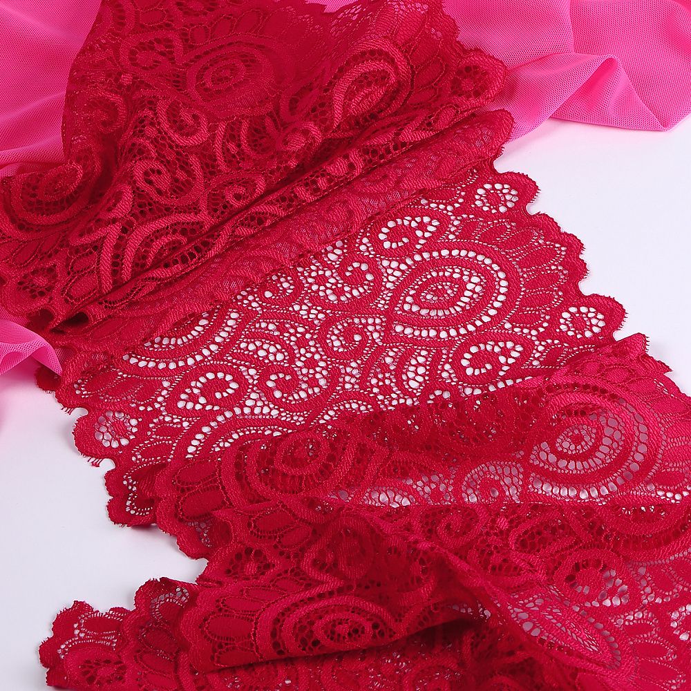 Кружево бельевое эластичное 180 мм / 3 м, TBY.L1351, цв.18-1750 карминовый красный, Kruzhevo