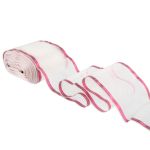 Лента капроновая для бантов 75 мм, / 25 метров, с метал. кромкой, белый/ малиновый, Gamma С 3502 с метал. кромкой