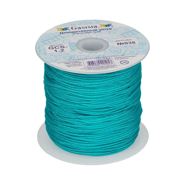 Шнур декоративный для плетения ⌀1.2 мм, 50 м, цв. 038 морская волна, Gamma GCS-1.2