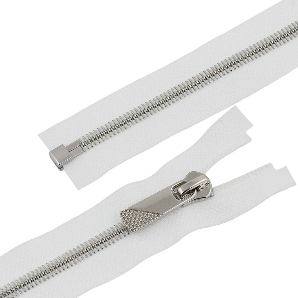 Молния металл Т8 (8 мм) 1 зам., разъем., 80 см, декор, серебро, белый, KAP-8 Gamma, 5 шт