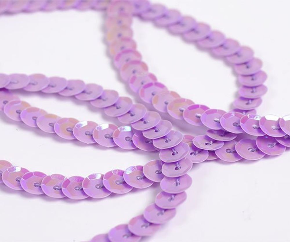 Пайетки на нитях 6мм Cream Colour -FLKU06-CC, цв.0024 фиолетовый, уп.73.12м