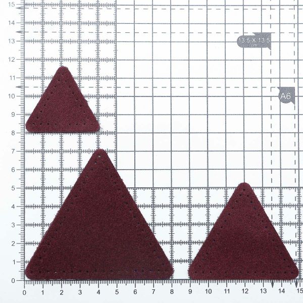 Набор заплаток пришивных из замши, треугольник равностор. 4, 6 и 8см, с перфорацией, 3 шт (31 бордовый), 59406