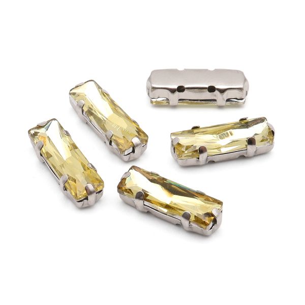 Хрустальные стразы в цапах прямоугольные (серебро) желтый 5х15 мм 5 шт/упак, ДЦ002НН515